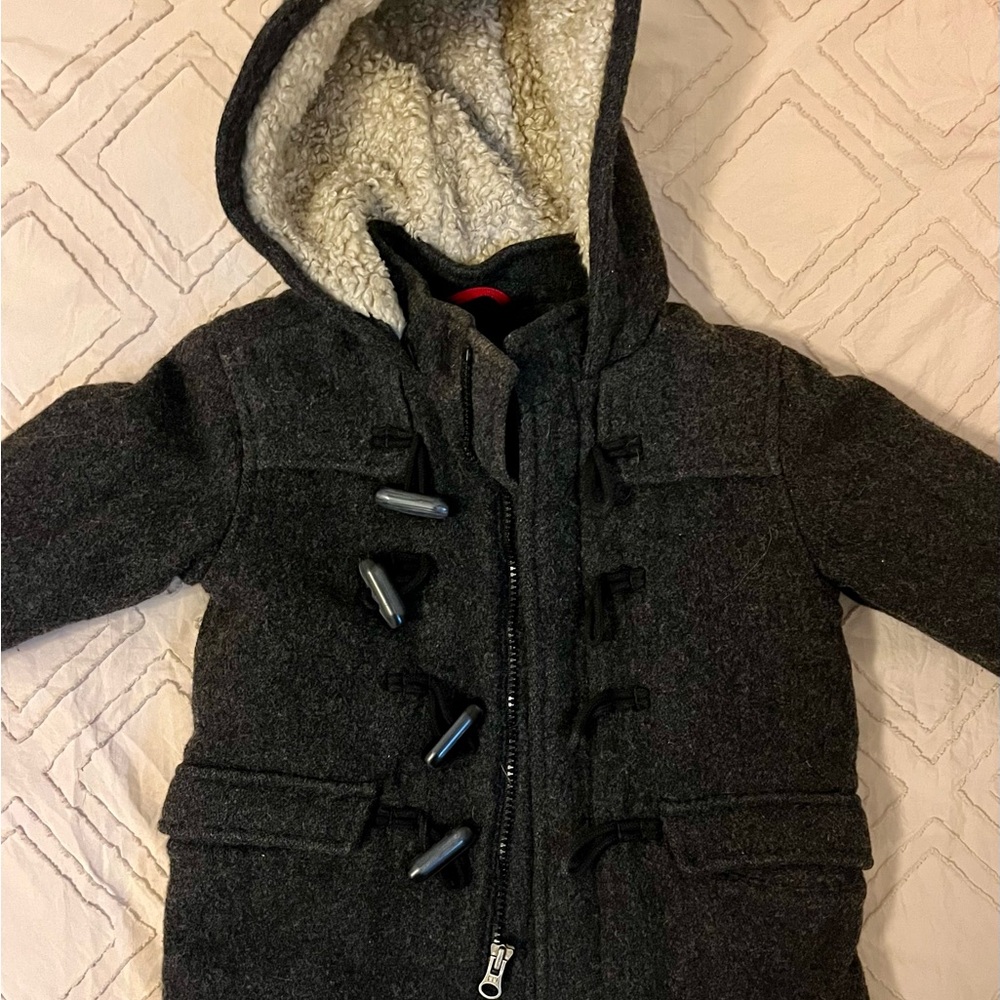 Kids Charcoal Hooded Gap Pea Coat